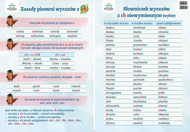 PLANSZE ORTOGRAFICZNE - ZESTAW 12 PLANSZ EDUKACYJNYCH WYD. PRYZMAT