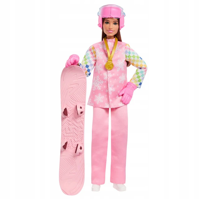 Barbie Careers Snowboardzistka, różowa - deska i kask