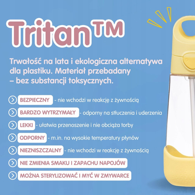 B.Box Bidon Butelka Tritanowa ze Słomką 600 ml Lemon Twist dla Dzieci