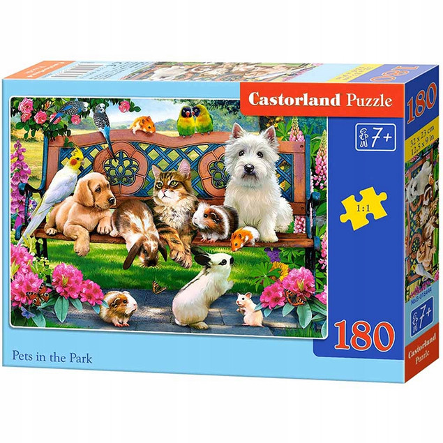 Puzzle 180 Układanka Zwierzęta Domowe W Parku Koty Psy Papugi 7+ Castor