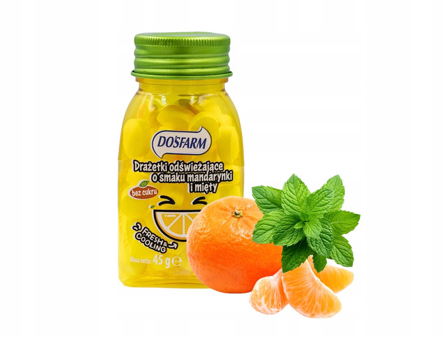 Cukierki Drażetki Odświeżające o Smaku MANDARYNKA MIĘTA Dosfarm 45g
