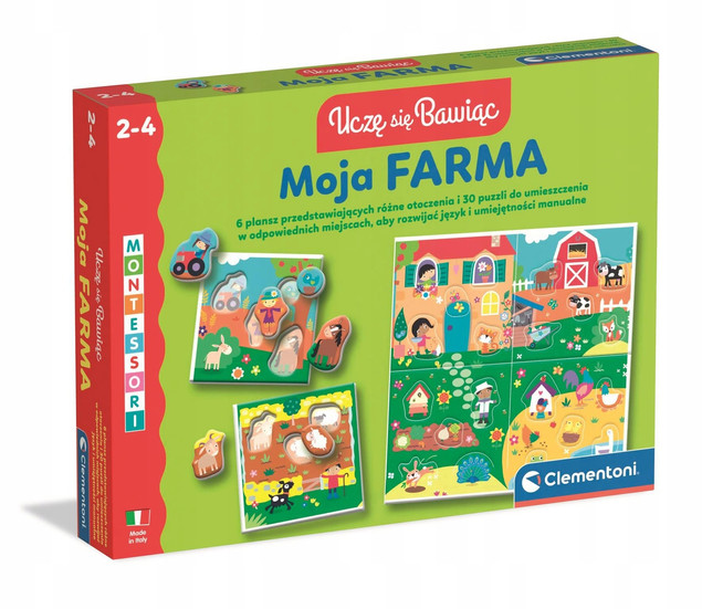 Gra Planszowa Clementoni UCZĘ SIĘ BAWIĄC MOJA FARMA dla Dzieci 2-4 Lata – Rozwój i Zabawa