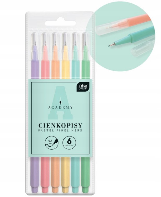 Interdruk CIENKOPISY PASTELOWE trójkątne 0,7mm 6 kolorów
