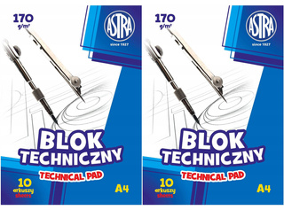 2x Blok Techniczny BIAŁY Dla Dzieci Szkoła Plastyka A4/10k 170g Astra