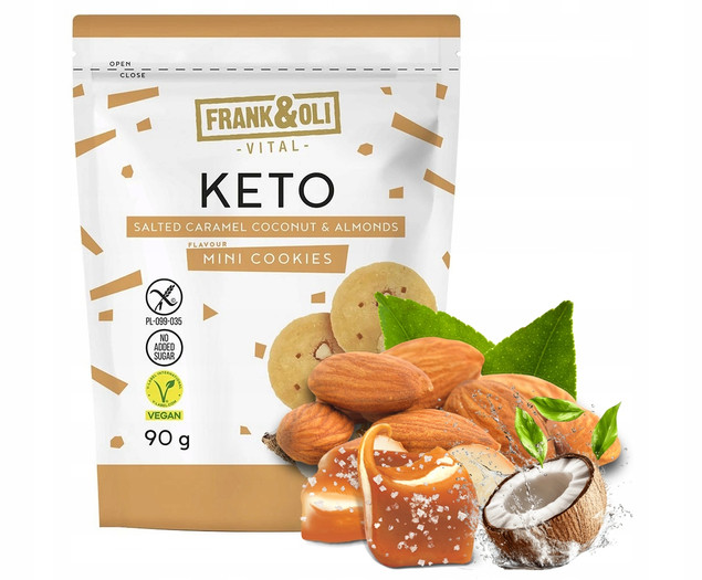 FRANK&OLI Keto Mini Ciasteczka SŁONY KARMEL KOKOS MIGDAŁY Bez Cukru 90g