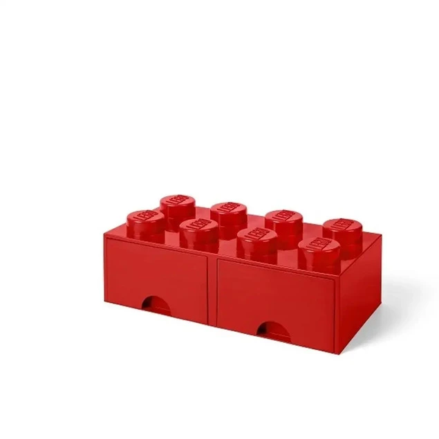 Pojemnik LEGO czerwony klocek z 2 szufladami 50x25x18 cm – Widok z przodu