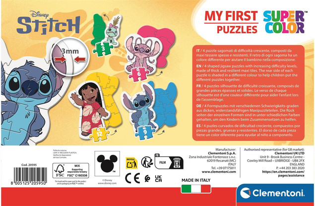 Clementoni Moje Pierwsze Puzzle Lilo Angel Stitch Disney 4w1 +2 Lata
