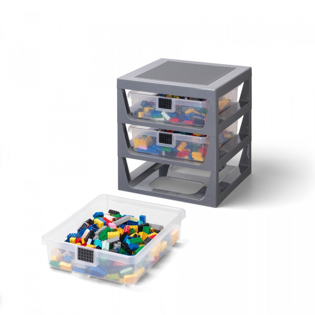 LEGO Regał Sorter na Klocki z 3 Szufladami i Płytką Szary