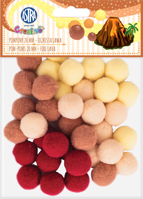Pompony Dekoracyjne 2cm Wełniane Kłębuszki OGNISTA LAWA Scrapbooking Astra