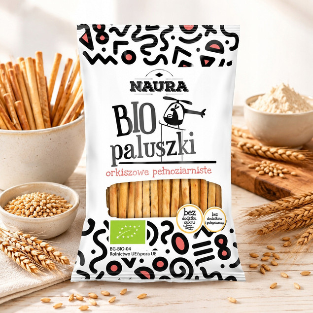 Paluszki Orkiszowe Pełnoziarniste BIO 45g NAURA chrupiące ekologiczne