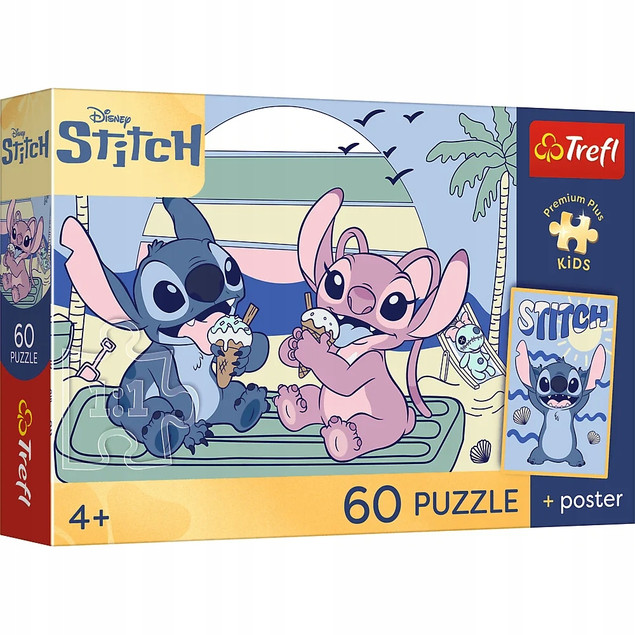 Trefl Puzzle 60 el. Lilo&Stitch Zabawa ze Stitchem + Plakat Kolekcjonerski