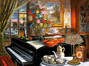 PUZZLE 2000 KWIATY PIANINO SKRZYPCE WIDOK WAZON BUKIET CASTORLAND