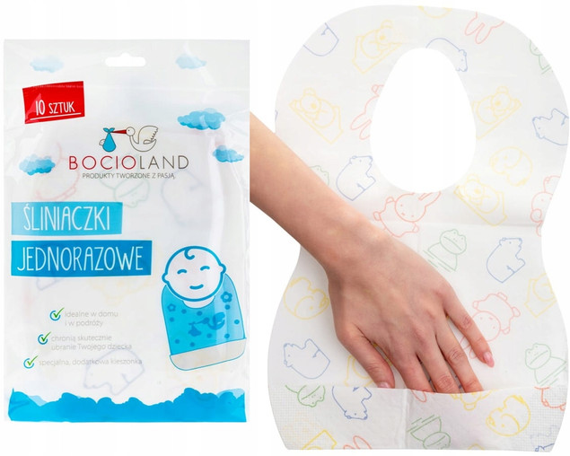 Miękkie śliniaki jednorazowe z kieszonką Bocioland, 10 szt.