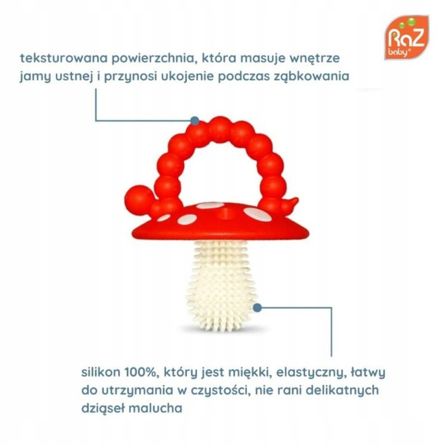 RaZbaby Gryzak Logopedyczny Silikonowy Grzybek na Ząbkowanie 3m+ (2szt.)