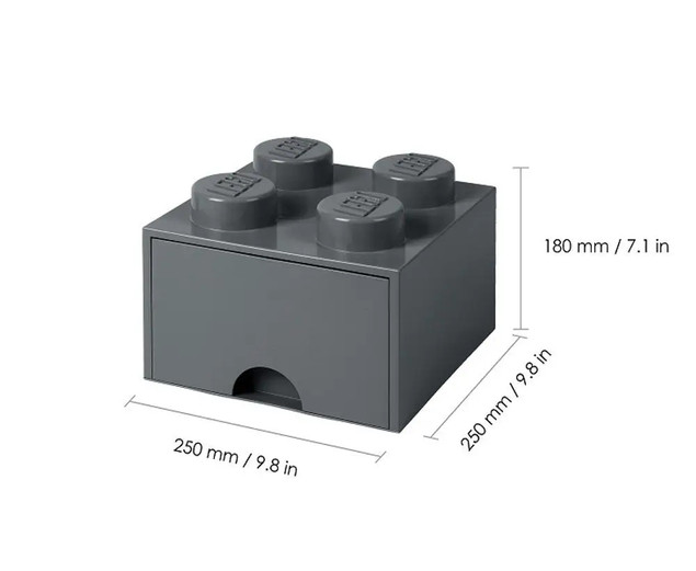 LEGO® Pojemnik Klocek z Szufladą Czwórka Szary – Organizer