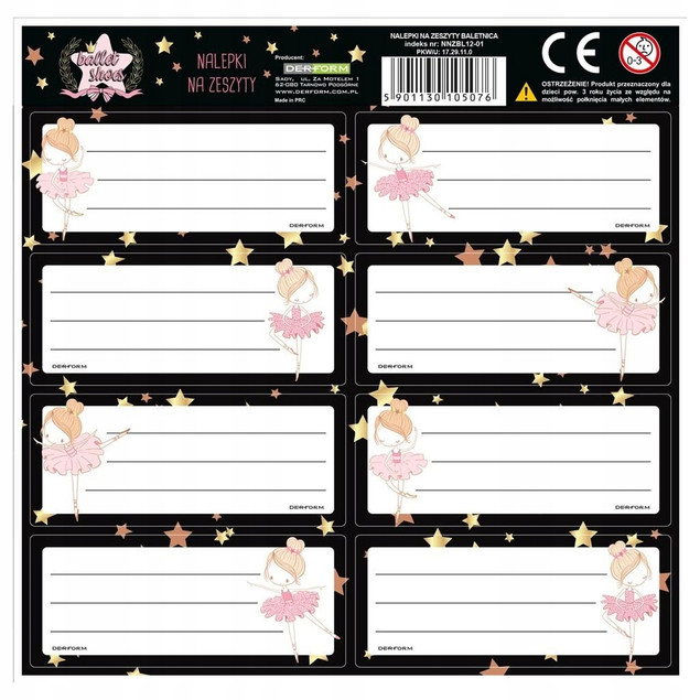 Naklejki Nalepki Na Zeszyt BALETNICA Balet Derform NNZBL12