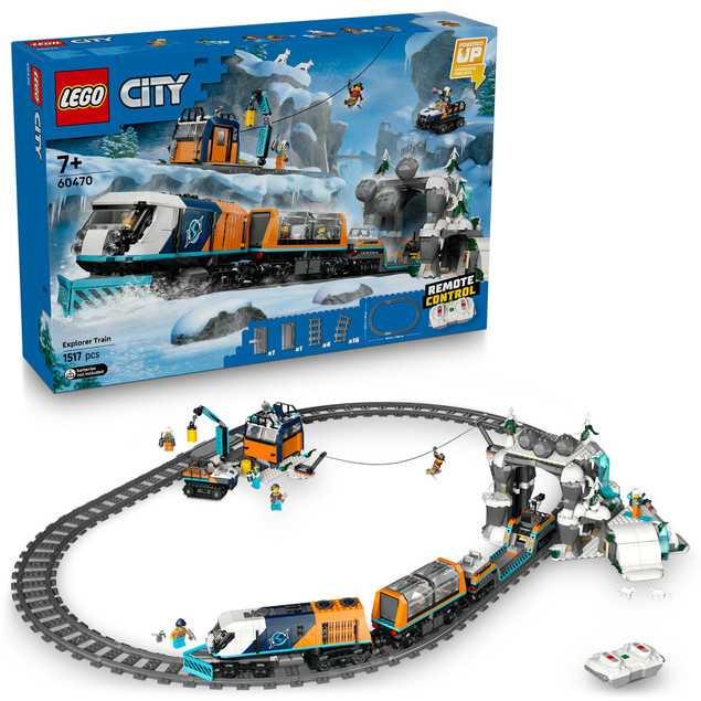 LEGO City 60470 Ekspres Polarny dla Odkrywców Arktyki – Zdalnie Sterowany Pociąg z Pługiem i Minifigurkami
