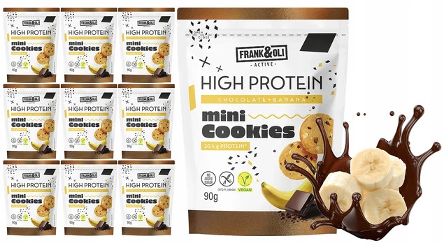 FRANK&OLI Mini Ciasteczka PROTEINOWE High Protein BANAN CZEKOLADA 90g x9