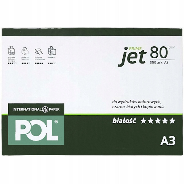 Papier biurowy ksero IP POL JET A3 kl. A 166CIE 80gsm ryza 500 arkuszy