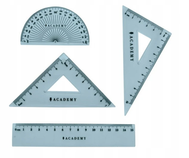Zestaw geometryczny Interdruk w etui 4 elementy linijka 15cm ACADEMY_1