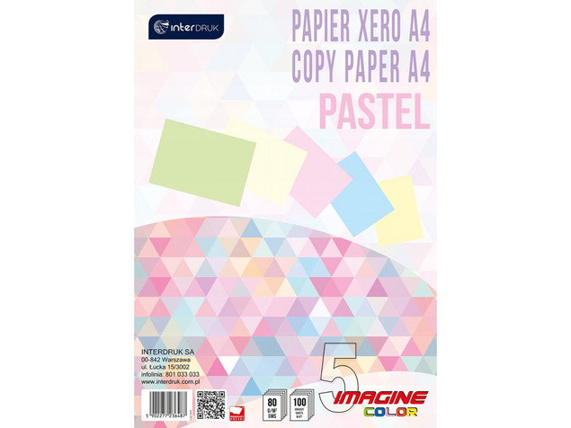 Papier Biurowy Xero A4 20 Kartek Po 5 Kolorów Pastelowych Interdruk