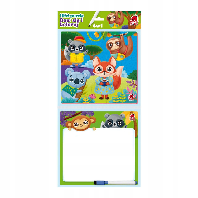 Gra Edukacyjna 4w1 Zwierzęta Roter Kafer Puzzle Książeczka Logiczna dla Dzieci