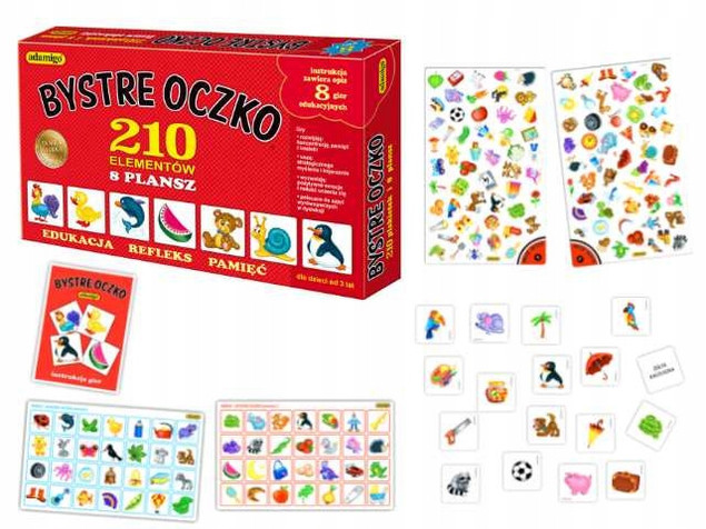 Gra Planszowa Adamigo Bystre Oczko 8w1 – Edukacyjna Loteryjka dla Dzieci 4+