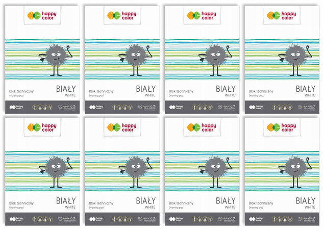 8x Blok Techniczny BIAŁY A4 10 Kartek 170g Happy Color