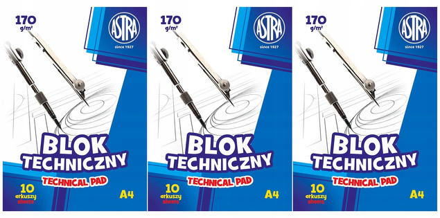 3x Blok Techniczny BIAŁY Dla Dzieci Szkoła Plastyka A4/10k 170g Astra