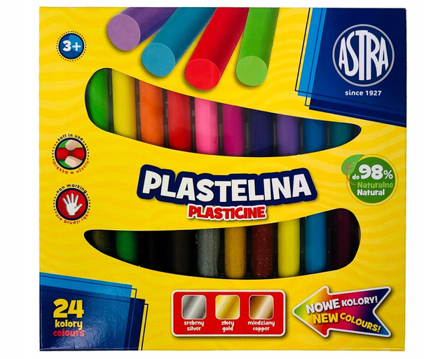 Plastelina Szkolna 24 Żywe Kolory Klasyczna Okrągła Elastyczna 3+ Astra