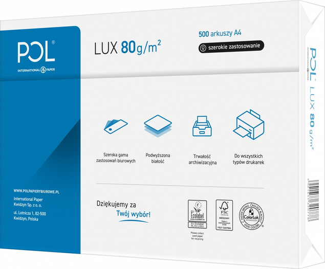 Papier ksero A4 80g 500 arkuszy POLLUX biały do drukarki i kopiarki