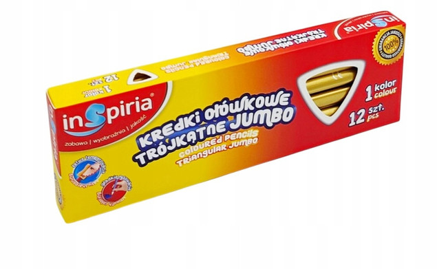 INSPIRIA Kredki Trójkątne Ołówkowe ZŁOTY Jumbo 12 Sztuk