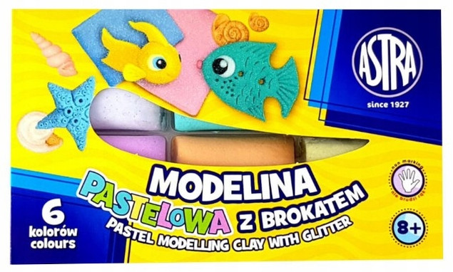 Astra Modelina Szkolna PASTELOWA Z BROKATEM 6 Kolorów