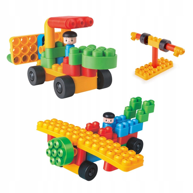 Klocki Konstrukcyjne Poly M Zoo Keeper 'n' Cars 760006, 40 el., 18m+ | Miękkie, Bezpieczne, Rozwijające