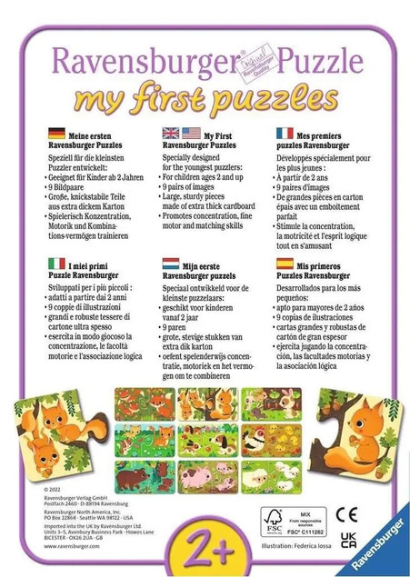 RAVENSBURGER Moje pierwsze puzzle Zwierzęta i młode 9x2 elementy