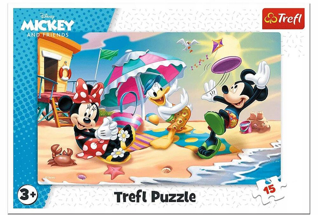 Puzzle RAMKOWE 15 Układanka MYSZKA MIKI Zabawy Na Plaży MINNI DONALD Trefl