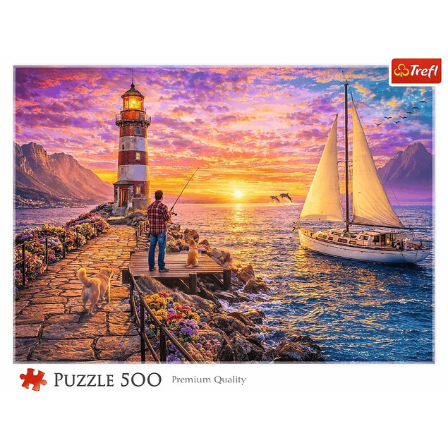 Puzzle Trefl 500 elementów. Latarnia o zachodzie słońca