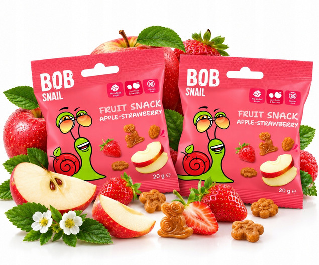 2x BOB SNAIL Żelki Owocowe JABŁKO TRUSKAWKA Bez Dodatku Cukru 2x 20g (40g)