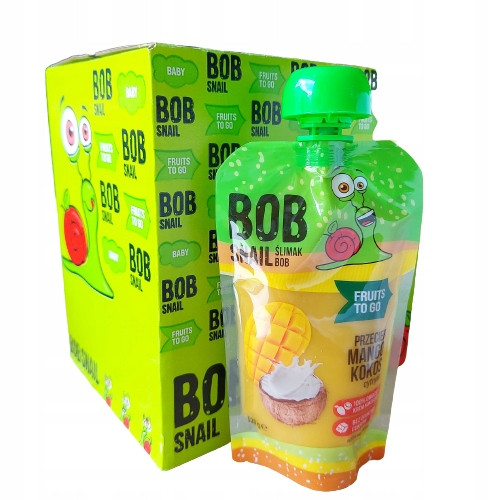 Mus owocowy 100% owoców bez dodatku cukru BOB SNAIL Mango Kokos 10х120g