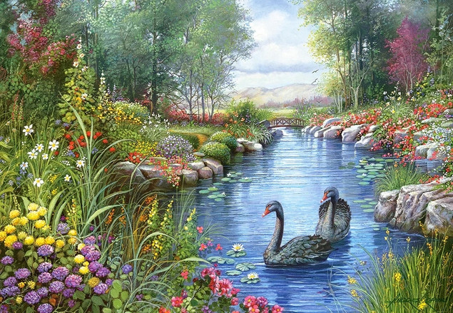 Puzzle 1500 Układanka Krajobraz CZARNE ŁABĘDZIE Rzeka Las 9+ Castorland
