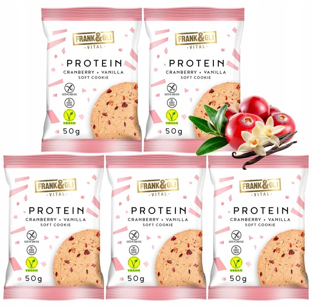 FRANK&OLI Ciastko Proteinowe ŻURAWINA WANILIA Wegan 50g x5