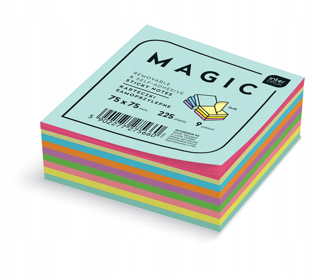 Karteczki samoprzylepne Magic Cube 75x75mm 9 kolorów 225 kartek