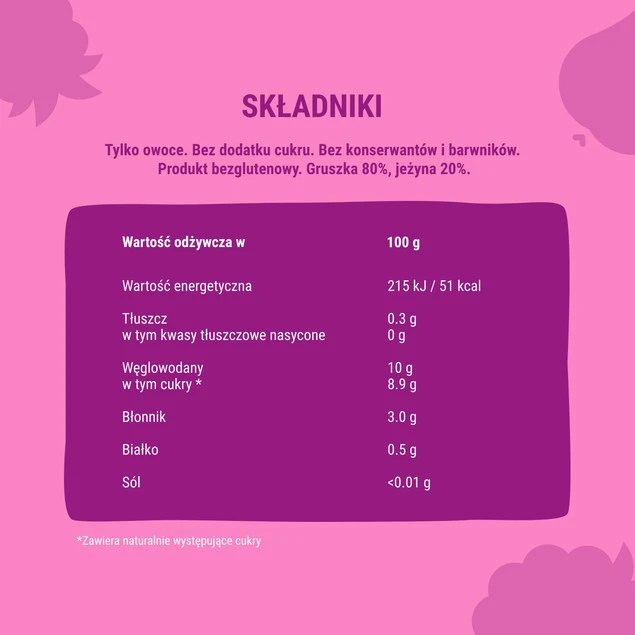 Mus owocowy 100% owoców bez dodatku cukru BOB SNAIL Gruszka Jeżyna 10х120 g_5