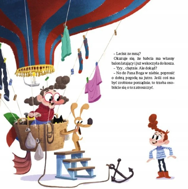 Antek z babcią na podniebnym szlaku. Kolorowe ilustracje.