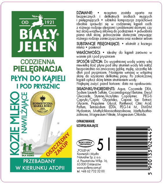 Biały Jeleń Kozie Mleko płyn do kąpieli i pod prysznic 5l