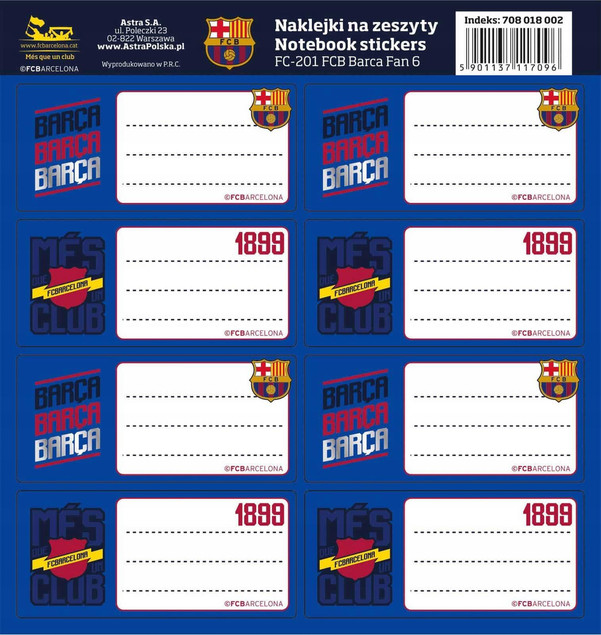 Naklejki Na Zeszyty FC BARCELONA Barca Fan Piłka Nożna Astra