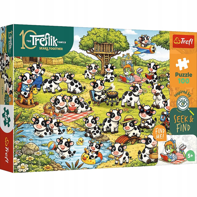 Trefl Puzzle Rodzina Treflików Seek & Find 100 el. Świat Krówek dla Dzieci