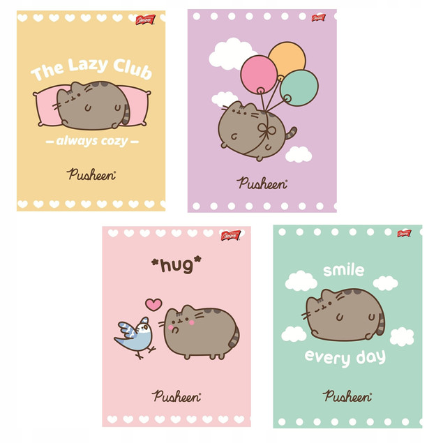 4 x PUSHEEN KOTEK ZESZYT A5/32 w kratkę dla dziewczynki 9735