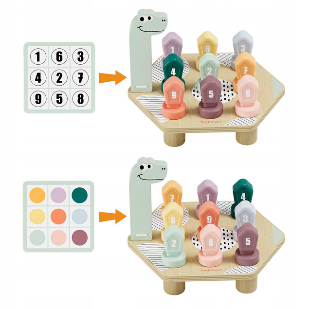 TOPBRIGHT Gra Edukacyjna Dino Happy Twist – Nauka Kolorów i Liczb Montessori 36m+