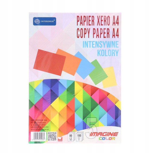 Papier Kolorowy Ksero Xero A4/100k 5 Kolorów x20 szt. 80g Interdruk